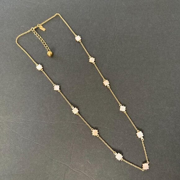Kate Spade Gold-Tone Mother Of Pearl Necklace Crystal Accents Adjustable Chain - Picture 2 of 16